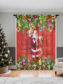 1pc Christmas Window Curtain With Santa Claus And Christmas Tree, 100% Polyester Material, Rod Pocket Style, Suitable For Living Room, Wardrobe, Kitchen, Bedroom, Study, Home Decor - Multicolor - View 5