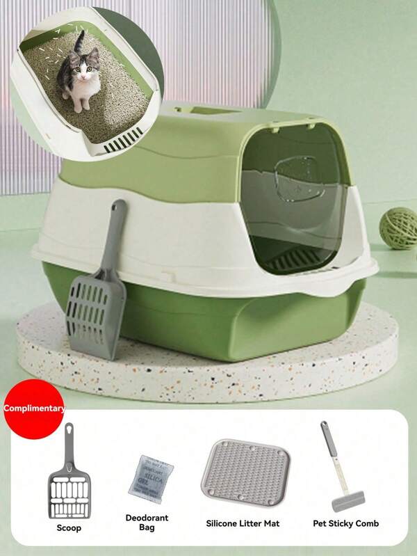 1pc Fully Enclosed Cat Litter Box, Odor-Proof & Splash-Proof, Includes Litter Scoop, Litter Mat, Cat Cleaning Supplies, Indoor Cat Litter Box