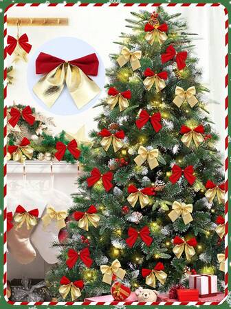 Juego de 12 piezas de pequeños lazos decorativos para árbol de Navidad, decoraciones navideñas brillantes - Adornos colgantes, suministros navideños de escritorio, decoraciones de árbol de Navidad, lazos navideños, decoraciones para el hogar en invierno, decoraciones de escena, decoraciones de habitación, decoraciones de oficina, decoraciones para fiestas temáticas