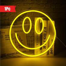 1pc Neon Smiling Face Light, LED Neon Face Wall Decor Sign, USB Powered Yellow Neon Light, Suitable For Bedroom, Room, Wedding Party Decoration - Multicolor - View 10