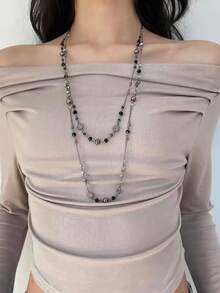 1 件花卉水晶球串珠优雅时尚多色金属长项链，适合女士，适合派对、宴会、舞会搭配日常服装配饰