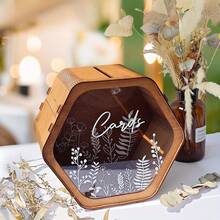 1pc Rustic Wooden Wedding Card Box With Slots, Large Size, Elegant Floral Design And Thank You Message, Suitable For Reception Gifts And Celebration Events, Great For Holiday Parties, Bridal Showers, Birthdays And Graduations, Wedding Decor