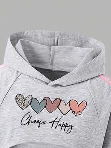 Tween Girl Heart Print Hooded Long Sleeve Top & Camisole With Long Pants Set - Grey - View 3