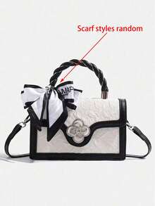 Retro Square Mini Bag, Unique Design Multi-Match Crossbody Bag For Women, Casual Tote Handbag For Commuting, Best Mother's Day Gifts Women(Scarf Styles Random) - 黑與白 - 查看 5