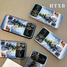 Teléfono con patrón de muñeco de nieve electrochapado | AG Funda esmerilada con ventana grande 2 en 1 para phone 17, 17 Pro, 17 Pro, 16 Pro, 16 Pro, 16 Plus, 16, 15 Pro, 15 Pro, 15 Plus, 15, 14 Pro, 14 Pro, 14 Plus, 14, 13 Pro, 13 Pro, 13, 12 Pro, 12 Pro, Serie 12. Accesorio festivo, funda de temporada, diseño elegante, material duradero de primera calidad, funda protectora. Ideal para compradores navideños y entusiastas de la tecnología. - Plateado - Ver 10