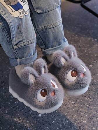 可爱卡通大耳兔儿童毛绒拖鞋秋冬室内外休闲舒适防滑软底厚底保暖家居拖鞋