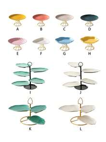 1pc Metal & Ceramic Combination Pedestal Fruit Bowl/Tray, Multi-Color, Minimalist Modern Style, Home Dessert Plate, Suitable For Halloween, Christmas, Wedding, Party, Afternoon Tea - Multicolor - View 9