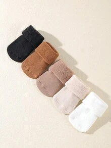 5 Pairs Baby Thick Wool Blend Socks, Random Colors. These Warm Socks Are Suitable For Autumn And Winter Seasons, For Both Baby Boys And Girls. They Are Thicker Design. With Thick And Warm Lining, They Are An Ideal Choice For Babies In Autumn And Winter. - Multicolor - View 3