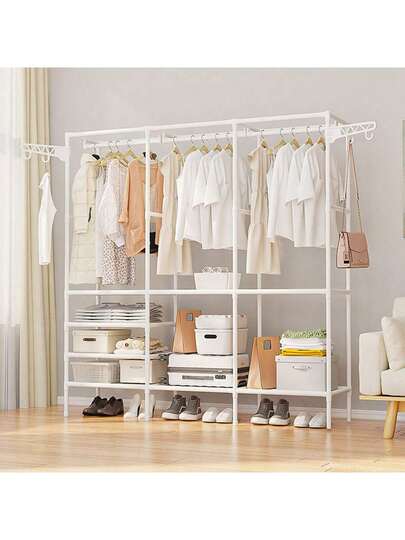 Organizador de armário de metal multicamadas de 1 peça com haste para pendurar, unidade de armazenamento universal para roupas, sapatos, cobertores, bolsas, chapéus, toalhas - resistente, fácil montagem, com revestimento em pó, prateleira de exposição industrial e científica para varejo