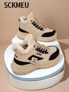 SCKMEU 1 Paar Damen Mode Thermo gefütterte warme Sportschuhe, Schnürstiefel, dicke Sohle, koreanischer Stil, Winter 2024 Neuankömmling