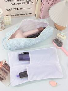 1Pc/Set Gingham Print Quilted Cute Hair Dryer Storage Bag Curling Irons Storage Bag Hair Dryer Holder Hair Tool Bag Hair Clips Storage Bag Travel Storge Bag Set Travel Carrying Organizer Bag For Crimping Hair Tools(Curling Iron, Hair Dryer), Hair Clips, Hair Straightener, Small Items Multi-Functional Storage Bags Travel Essentials Cruise Essentials Dorm Essentials Back To School Gifts Mom Gifts Bridesmaid Gifts Gift For Valentine's Day - Blue - View 6