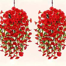 10/6/4/2pcs UV-Resistant Silk Bindweed Artificial Flowers, Large Red Bindweed With Eucalyptus Leaves Wall Hanging Greenery Decor, Suitable For Halloween, Autumn Decor, Christmas Decor, Home Decor, Room Decor, Garden Decor, Classroom Decor, Bedroom Decor, Wedding Decor, Bridal Shower, Party Decor, Baby Shower, Wedding, Patio Decor