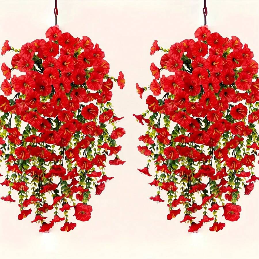 10/6/4/2pcs UV-Resistant Silk Bindweed Artificial Flowers, Large Red Bindweed With Eucalyptus Leaves Wall Hanging Greenery Decor, Suitable For Halloween, Autumn Decor, Christmas Decor, Home Decor, Room Decor, Garden Decor, Classroom Decor, Bedroom Decor, Wedding Decor, Bridal Shower, Party Decor, Baby Shower, Wedding, Patio Decor