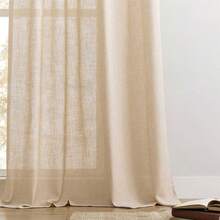 Sheer Curtains 84 Inches Long, White Curtains Living Room 2 Panels Set, Linen Curtains Window Privacy With Filtering (W52 X L84 Inch, Linen), Home Decor - 本色 - 查看 3