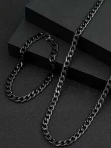 2pcs Black/Silver Chain Necklace Set, Minimalist Retro Jewelry Set For Men, Suitable For Daily Wear