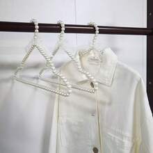 1/2/5/10件珍珠串珠蝴蝶结衣架，40厘米塑料衣架，珍珠衣裤衣架，成人服装，公主衣夹婚纱衣架 - 白色 - 查看 6