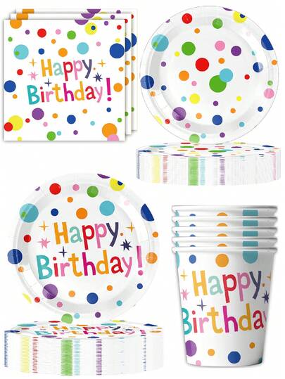 10pcs Colourful Dots Theme Party Tableware Disposable Plates Cups Paper Towels Birthday Party Decoration Camping Camping Travel Essentials