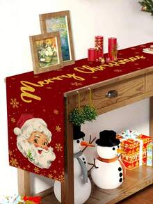 1 pièce Chemin de table thème Noël, éléments adorables du Père Noël, Joyeux Noël, convient pour la décoration de centre de table de fête de Noël, décoration de table pour rassemblement de fête de Noël, 35x180cm, chemin de table en polyester.