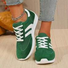 Retro Color Matching Sneakers! Black And White Stripes, Light Gray Simplicity, Green And White Contrast, Suitable For All Kinds Of Daily Wear, Walking Super Light - Green - View 3