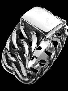 1pc Fashionable Titanium Steel Chain Style Ring, Unisex Stainless Steel Ring, Suitable Gift For Boyfriend, Friend, Couples, Couple - Ring - View 2