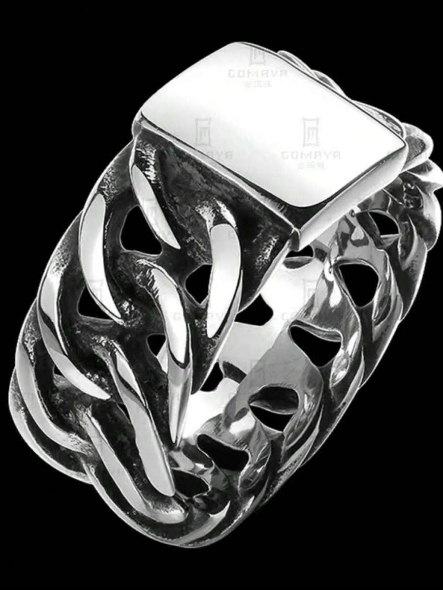 1pc Fashionable Titanium Steel Chain Style Ring, Unisex Stainless Steel Ring, Suitable Gift For Boyfriend, Friend, Couples, Couple - Ring - View 1