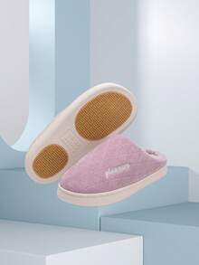 Karierte lila Winterpantoffeln, geschlossene Damen-Hausschuhe, warm & bequem gefüttert, TPR rutschfeste Sohle, strapazierfähige dicke Sohle, retro minimalistisches Design