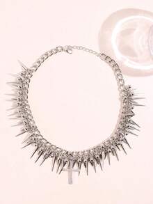 A Fashionable, Exquisite And Exaggerated Gothic Punk Multi-Layered Pointed-Neck Necklace, Suitable For Women's Daily Life, Festivals, Parties And Style Matching Accessories. - Màu Đen Súng - Xem 4