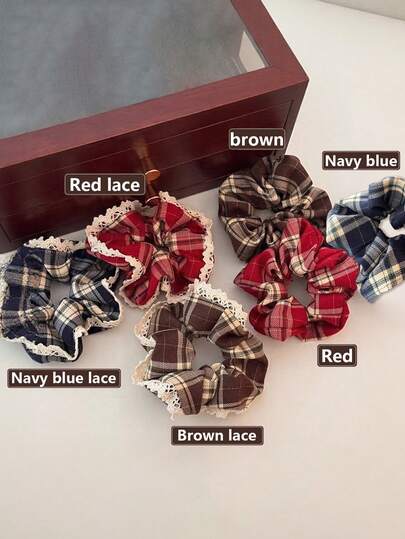1pc Women's New Lace Plaid Scrunchie Hair Tie, Suitable For Daily Casual Ponytail, Bun Hairstyles, Great Gift For Girlfriend On New Year, Christmas, Sport, Hair Ties, Scrunchy Hair Ties