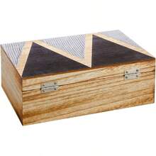 Small Wooden Decorative Box With Hinged Lid Tassel, Jewelry Trinket Storage - Wooden Jewelry Box - 9.4x 6x 3 Inches - 棕色 - 查看 9