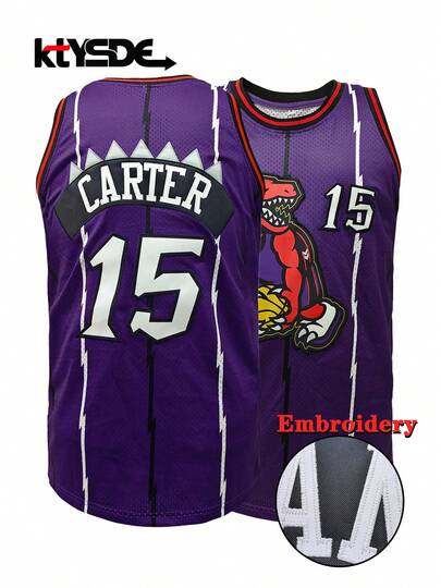 KTYSDE Men's #15 Basketball Jersey, Graphic Print, Embroidered Letter & Number, Loose Fit Sleeveless Crew Neck Sports Tank Top