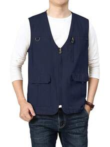 Men's Casual Outdoor Cotton Vest Lightweight Breathable Multi-Pocket Fishing Travel Vests OutwearChristmas IQWV - 04-海軍藍 - 查看 6