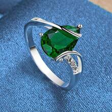 [Emerald Ring] Valentine's Day Gift | Emerald Synthetic Zirconia Ring | 925 Sterling Silver Plated - Water Drop Shape - Exquisite Simplicity And Elegance - The Perfect Charm Gift - Silver - View 4