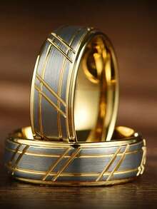 1 件玫瑰金哑光不锈钢结婚戒指，8 毫米黑色拉丝边缘，耐用，拉丝斜面，时尚周年纪念戒指 - 玫瑰金 - 查看 5