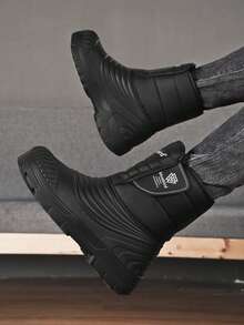 Winter Warm Boots For Men, Outdoor Hiking Boots, Thermal Lined Couple Snow Boots, Men's Shoes, Hook And Loop Convenient Slip-On Comfortable Cold-Proof Boots - Black - View 4