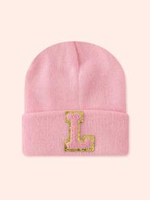 1 Stück Kinder Rosa 26 Buchstaben gestrickte Mütze, Kleinkind Jungen Mädchen warme Beanie Kappe, geeignet für Outdoor, Alltag, windundurchlässig & warm