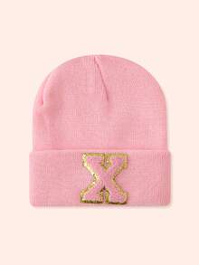 1 Stück Kinder Rosa 26 Buchstaben gestrickte Mütze, Kleinkind Jungen Mädchen warme Beanie Kappe, geeignet für Outdoor, Alltag, windundurchlässig & warm