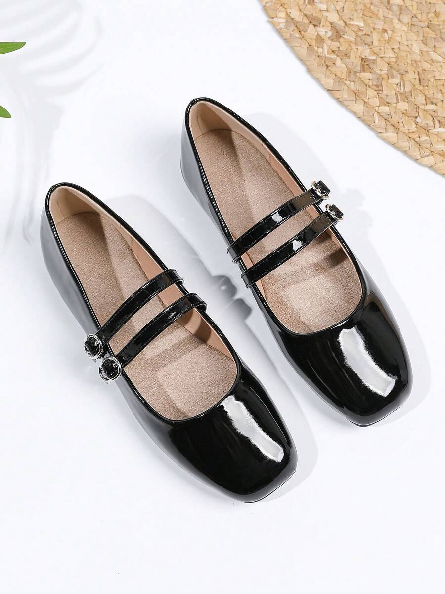 Women's Vintage Mary Jane Flats With Double Strap, Suitable For All Seasons - Black - View 1