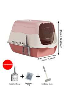 1pc Fully Enclosed Cat Litter Box, Odor-Proof & Splash-Proof, Includes Litter Scoop, Litter Mat, Cat Cleaning Supplies, Indoor Cat Litter Box