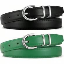 2-Pack Women's Leather Belts For Jeans And Dresses Plus Size - J-黑+綠 - 查看 1