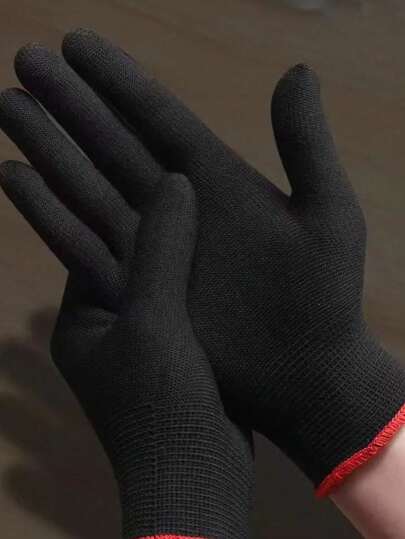 Black Knitted Polyester Breathable Work Gloves, No PU Coating Or Silicone, Durable, Anti-Slip, Breathable, Suitable For Gardening, Outdoor Labor, Agriculture, One Size Fits All Construction And DIY, Digging, Planting, Weeding, Nail And Finger Protection, Suitable For Men And Women