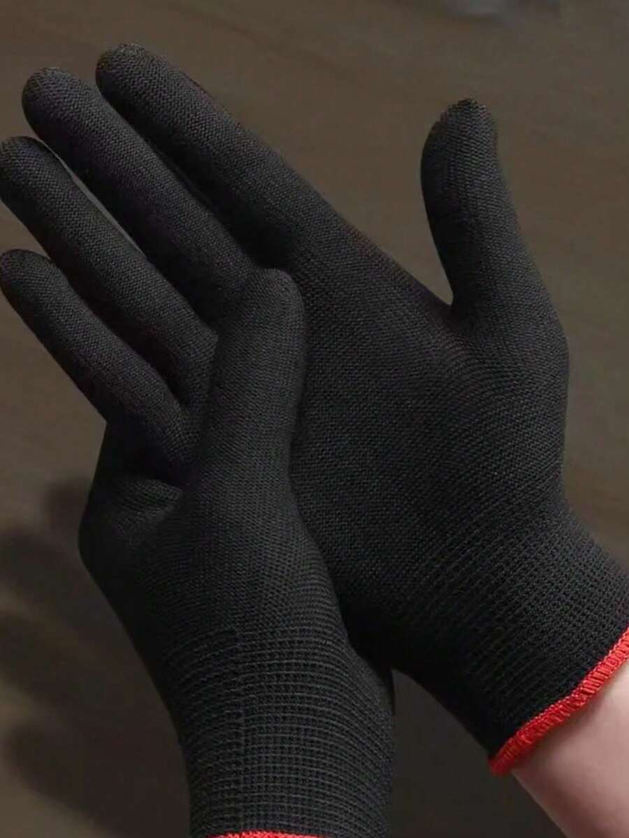Black Knitted Polyester Breathable Work Gloves, No PU Coating Or Silicone, Durable, Anti-Slip, Breathable, Suitable For Gardening, Outdoor Labor, Agriculture, One Size Fits All Construction And DIY, Digging, Planting, Weeding, Nail And Finger Protection, Suitable For Men And Women