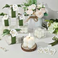 10/20 Sets Elegant Scented Bubble Candles, Soy Wax Cube Candles Aesthetic Room Decor, Small Scented Bubble Candles With Acrylic Boxes And Ribbon Tags Accessories, Wedding Favors For Guests, Baby Shower Gender Reveal Party Favors