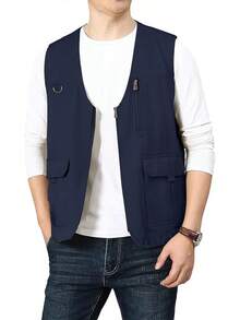Men's Casual Outdoor Cotton Vest Lightweight Breathable Multi-Pocket Fishing Travel Vests OutwearChristmas IQWV - 04-海軍藍 - 查看 4