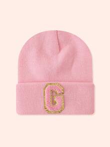 1 Stück Kinder Rosa 26 Buchstaben gestrickte Mütze, Kleinkind Jungen Mädchen warme Beanie Kappe, geeignet für Outdoor, Alltag, windundurchlässig & warm