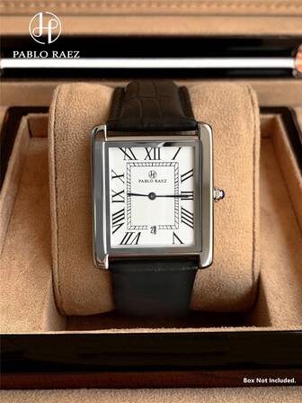 Pablo Raez 1 件复古男士手表原创迷人银饰不褪色手表不锈钢时尚设计海滩配饰顶级全新男士夏季手表 50 米防水罗马数字显示带日期休闲石英表棕色超细纤维皮革手链日历白色表盘男士奢华手表