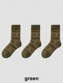 1/3/5 pares de calcetines de lana gruesa vintage de media pantorrilla, aptos para uso diario o regalo, otoño/invierno - Multicolor - Ver 14