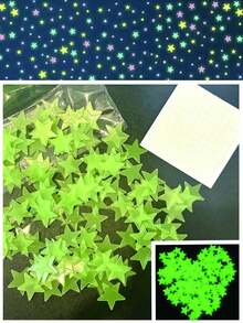 100 Pieces 3cm Glow In The Dark Wall Sticker, 3D Luminous, Single Color & Mixed Color, Fluorescent Decoration, 4cm Moon Luminous Wall Decal, Bright Luminous Plastic Self-Adhesive Sticker, Durable Home Art Decoration, Suitable For Home, Ceiling, Bedroom Wall, Room Decoration, Bathroom Wall Decoration. Wall Stickers Stickers Home Decor