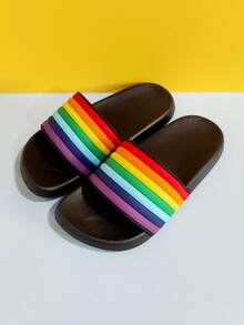 1 par de chanclas planas de PVC con arcoíris para niños, aptas para uso en interiores y exteriores, hogar, baño, todo el año