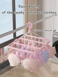 [Economia de espaço] 1 cabide multifuncional, projetado para economizar espaço e comprimir espaço, suporte de armazenamento com 32 clipes, armazenamento, cabide dobrável, secadora multifuncional, clipe de plástico à prova de vento para uso doméstico, cabide com vários clipes de meia, itens domésticos, armazenamento de viagem, cor e estilo aleatórios (PS: É normal que os clipes caiam durante o transporte e não há problemas com a qualidade do produto. Eles podem ser usados após a instalação)