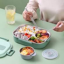 1500ML 304 Stainless Steel Lunch Box With Cutlery & Soup Bowls, 4/5-Compartments Microwave Heatable Bento Box, Leak Proof Fruit Salad Food Container, Reusable Lunch Container, Hot Water Heating, Suitable For Students & Adults To Use In School, Office, Camping, Travel, Picnic, Back To School - Multicolor - View 6